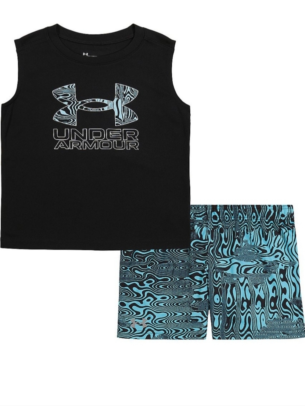 Under Armour Black Tank with Teal Blue Swirl Shorts